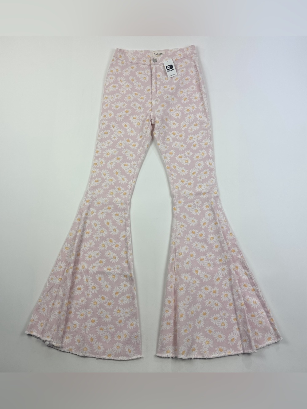 Peach Love California Buckle Extreme Flare Womens Small 25x33 Pink Floral Jeans